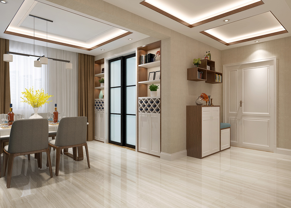 鳴湖半島132平米現(xiàn)代簡約風格裝修效果圖