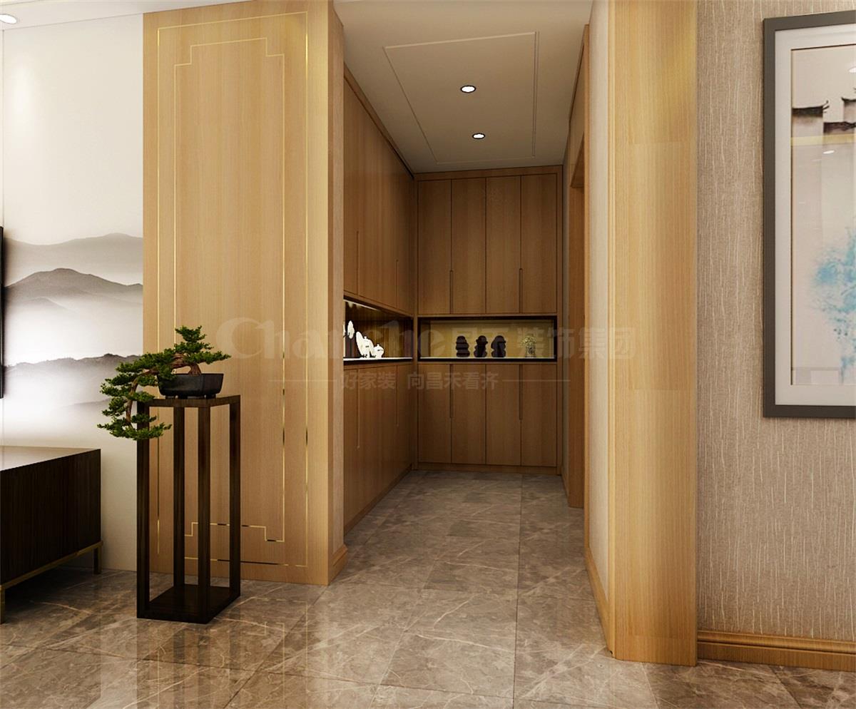 進門處的鞋柜，既滿足了屋主的生活習慣，又體現(xiàn)出對自然人文古意的喜好之情。