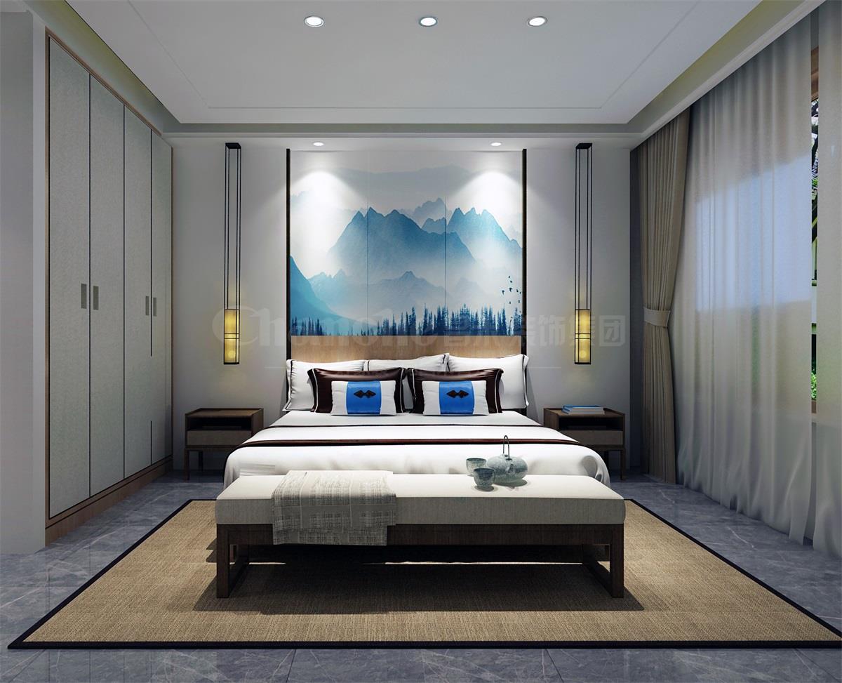 主臥貫穿、白色、灰色，加小許黑色融合的暖色調(diào)讓詩意棲居，少幾分濃墨重彩，多幾分雅致清寧，并在此感悟生命的智慧。內(nèi)心的平靜才能感悟到生活的大美，美不是符號，是一種心境，一份怡然，更是一份禪動。